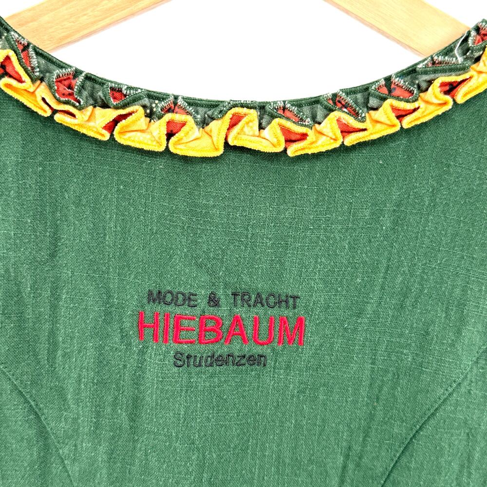 Vintage 80s Hiebaum Green Black Cotton Folk Cottagecore Ruffle Dirndl Dress - Picture 6 of 9
